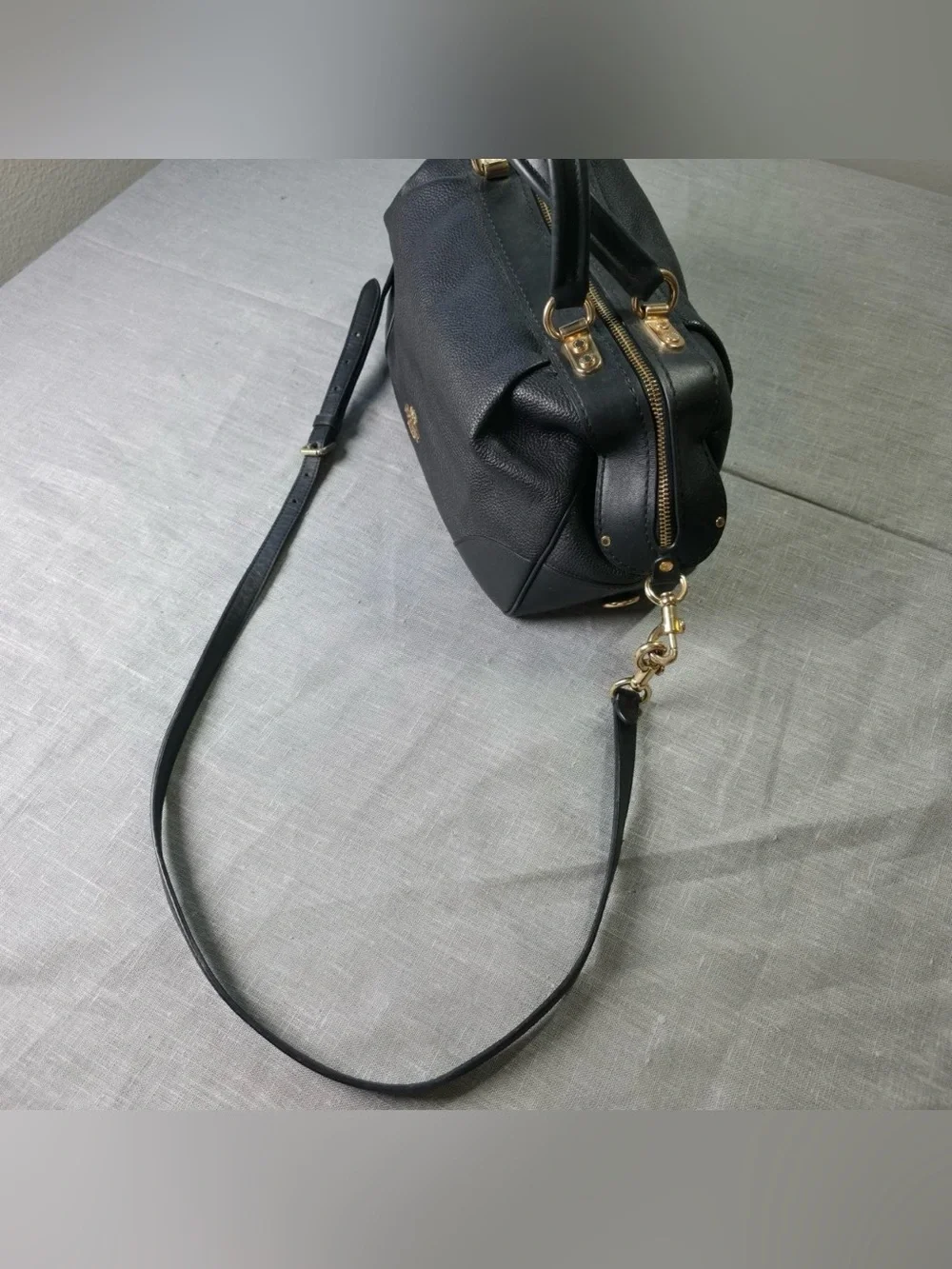 Coach Black Pebble Leather Satchel Crossbody Bag Purse Gold Hardware EUC